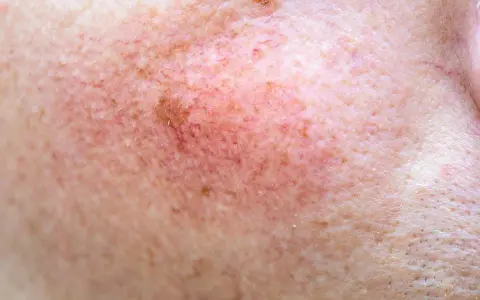 Skóra z widocznymi naczynkami i przebarwieniami, czekająca na retinol efekty.